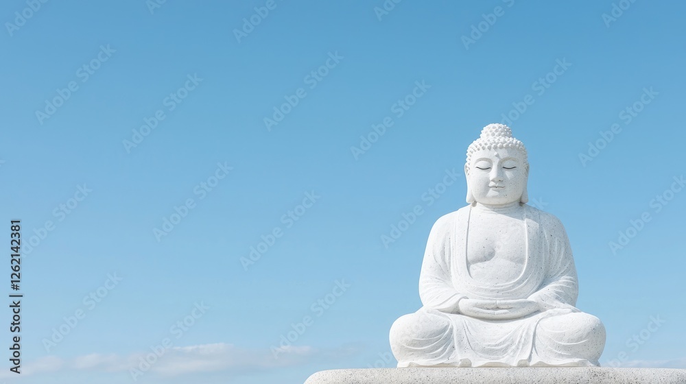 Peaceful Buddha statue against a clear sky. Outdoor serene scene. Potential use Meditation, spirituality, or religion stock photo Peaceful Buddha statue against a clear sky. Outdoor serene scene. Potential use Meditation, spirituality, or religion stock photo