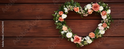 Romantic floral heart arrangement elegant venue decoration cozy atmosphere close-up love concept