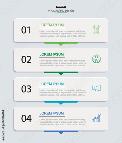 4 data infographics rectangle tab index template. Illustration business abstract background.