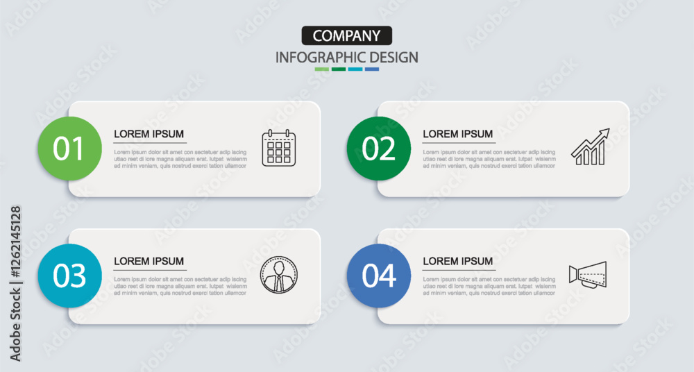 4 data infographics rectangle tab layout template. Illustration business abstract background.