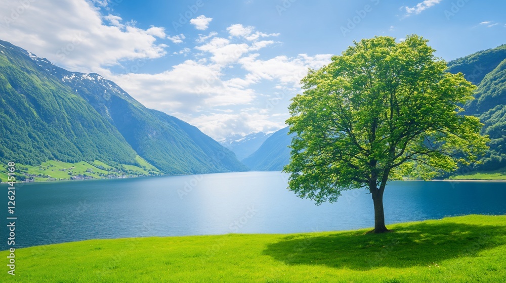Lone tree lake mountain summer landscape postcard Lone tree lake mountain summer landscape postcard