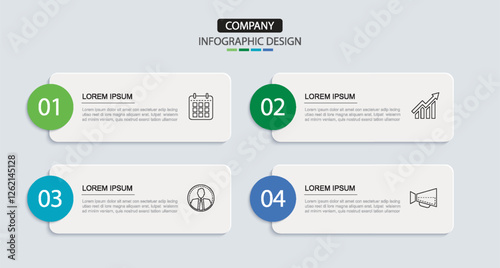 4 data infographics rectangle tab layout template. Illustration business abstract background.