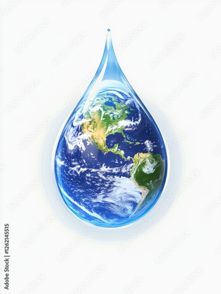 Obraz premium Digital illustration of water drop on globe, symbolizing conservation and protection of our planet.