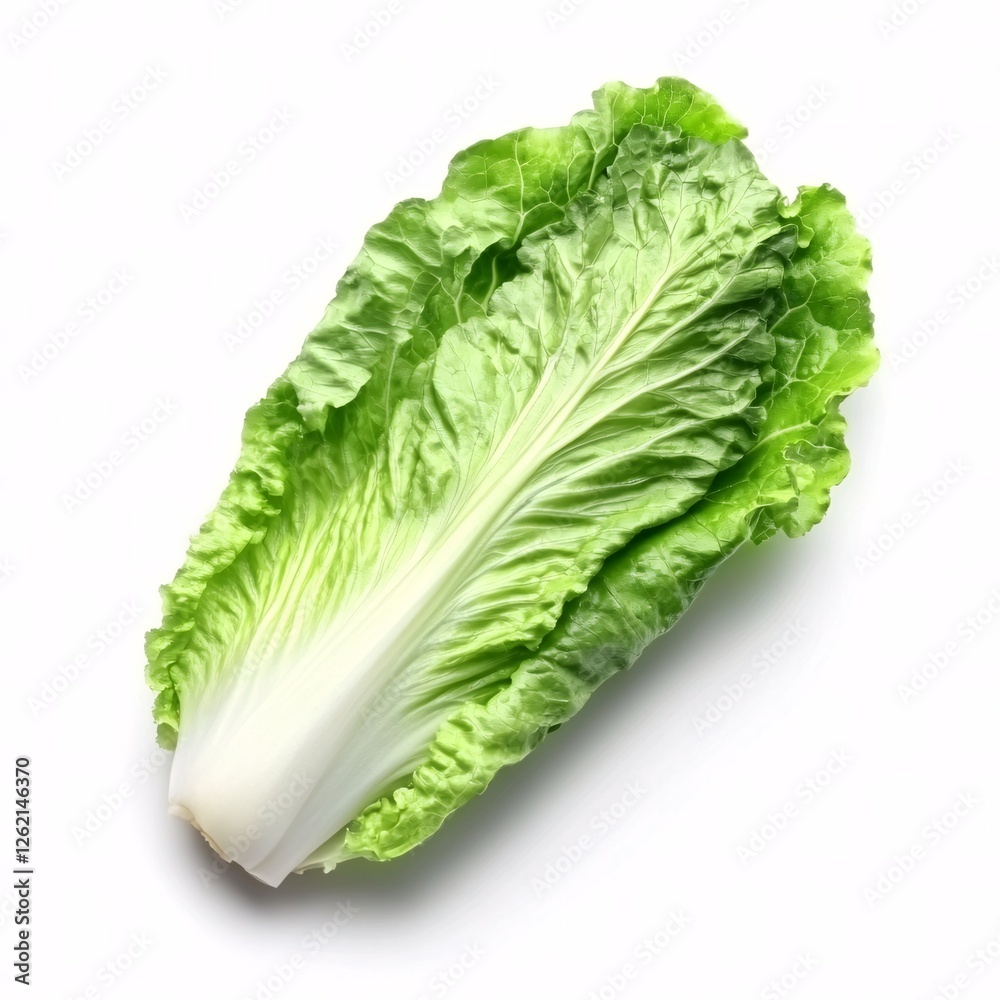 Fresh Green Romaine Lettuce Leaf Isolated on White Background Fresh Green Romaine Lettuce Leaf Isolated on White Background
