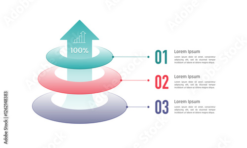 Circle infographic with arrows. 3 process to success. Plan, Strategy, Presentation and Marketing. Vector illustration.