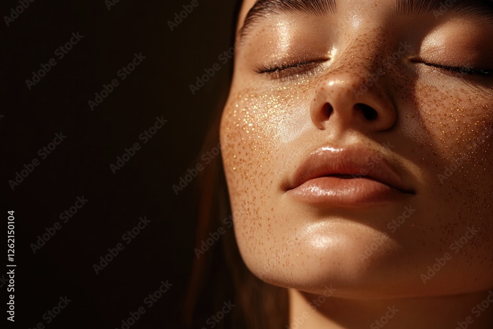 Fototapeta premium Soft sunlight highlights serene face, showcasing natural beauty