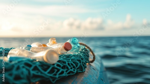 Litter floats on water's surface, highlighting marine pollution' photo