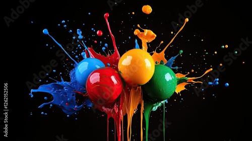 Colorful paint splash explosion on black background; abstract art