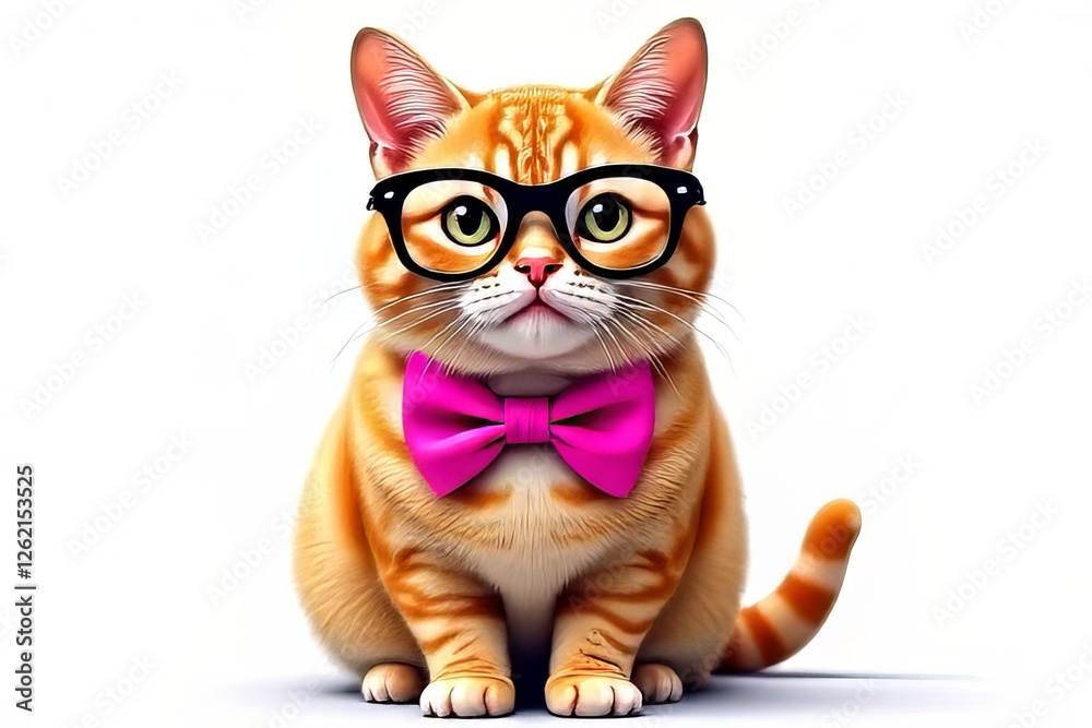 Obraz premium Adorable Ginger Cat Wearing Glasses and Bow Tie