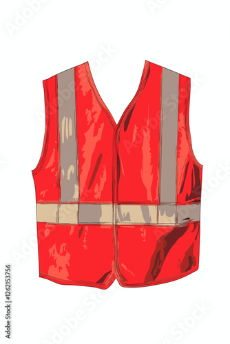 Red reflective safety vest isolated on white background, providing high visibility and protection for workers in hazardous environments hi vis hi-vis