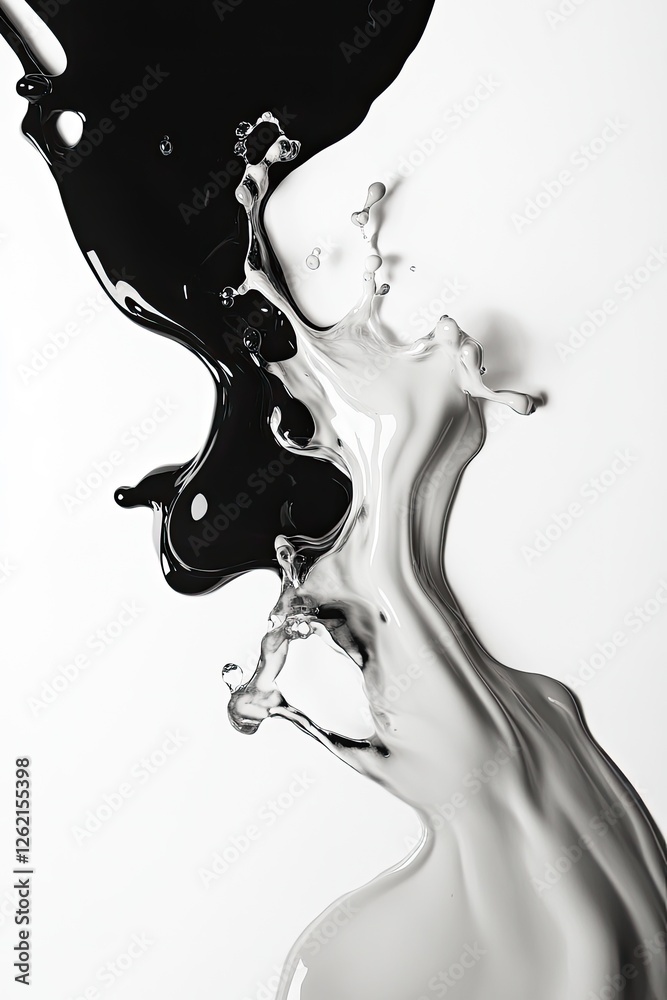 Fototapeta premium Dynamic flow of black and white paint creates striking contrast