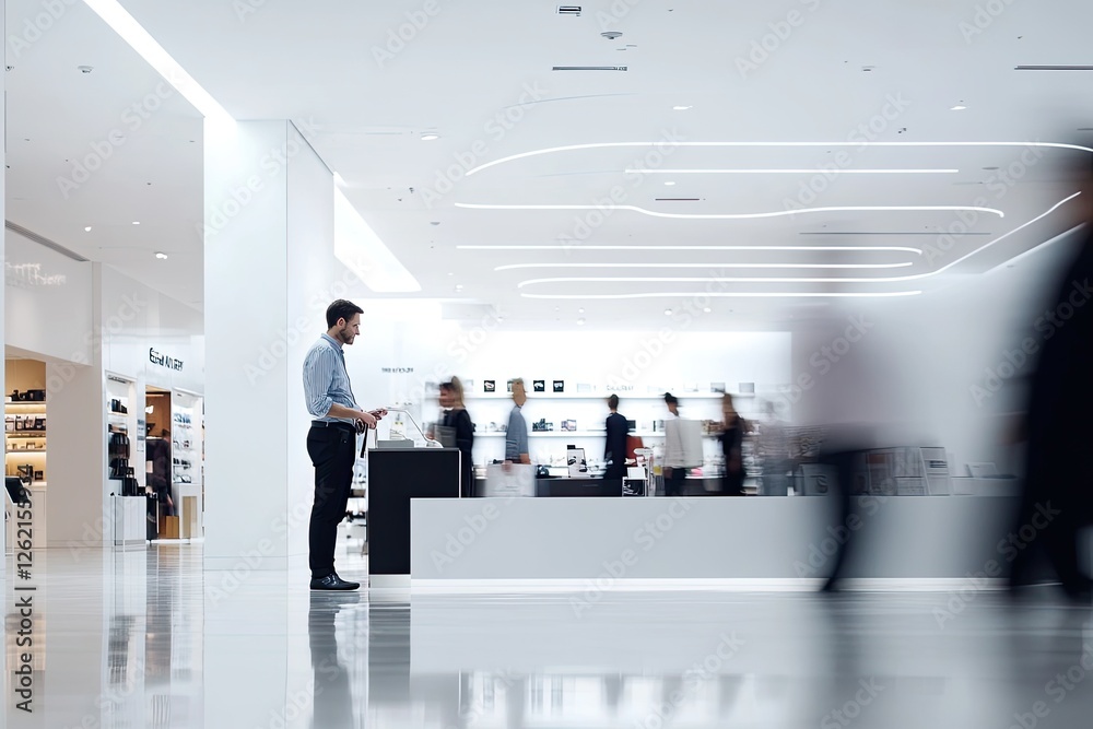 Fototapeta premium Modern office interior showcases sleek design, bright lights, an