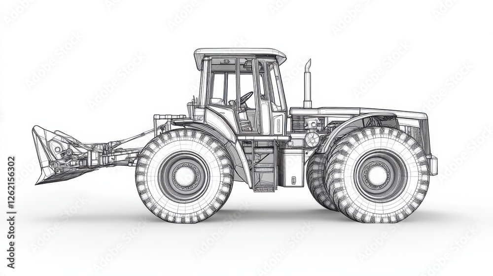 Obraz premium Detailed Outline Drawing of a Powerful Construction Tractor Machine