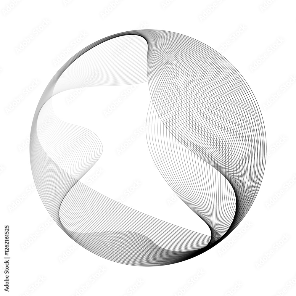 Abstract vector round shape of wavy lines flowing smooth curve black line on transparent background in concept of technology, science, music, modern.