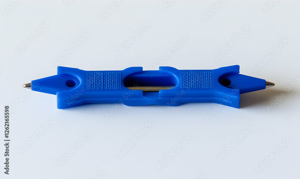 Close-up of a blue plastic cable stripper tool with metallic points, isolated on a white background. Ideal for technology, electronics repair, and DIY projects. Close-up of a blue plastic cable stripper tool with metallic points, isolated on a white background. Ideal for technology, electronics repair, and DIY projects.
