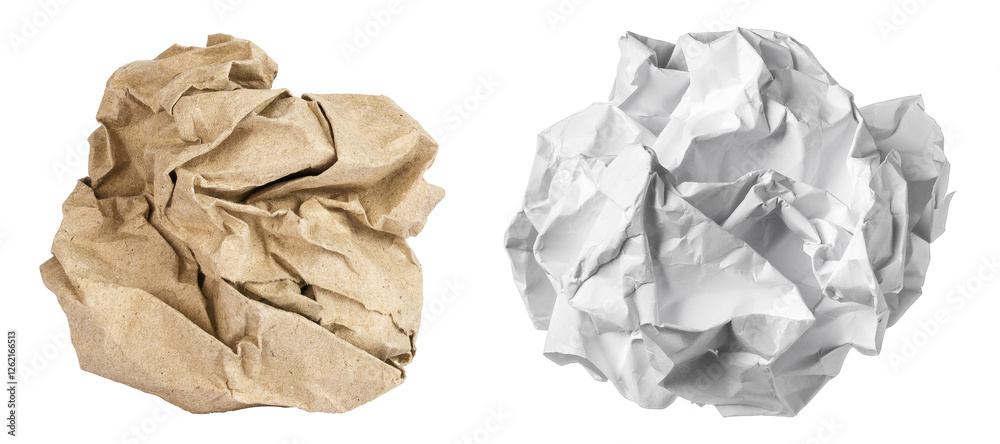 Crumpled brown and white sheet of paper isolated on white background Crumpled brown and white sheet of paper isolated on white background