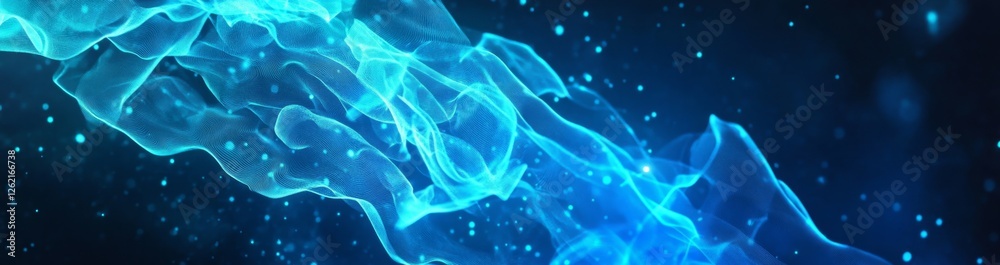 Fototapeta premium Abstract blue energy flow, dark space background, digital art, website header