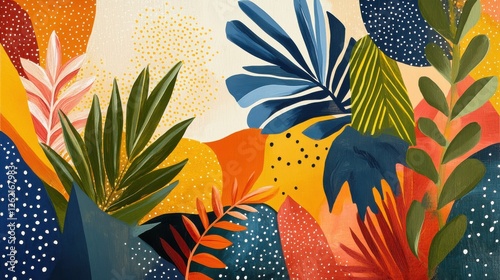 Colorful Abstract Tropical Plant Pattern for Modern Art Decor
