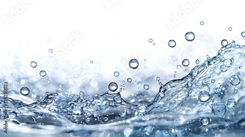 Floating Water Droplets and Bubbles on Soft White Background, Symbolizing Fresh Oral Care