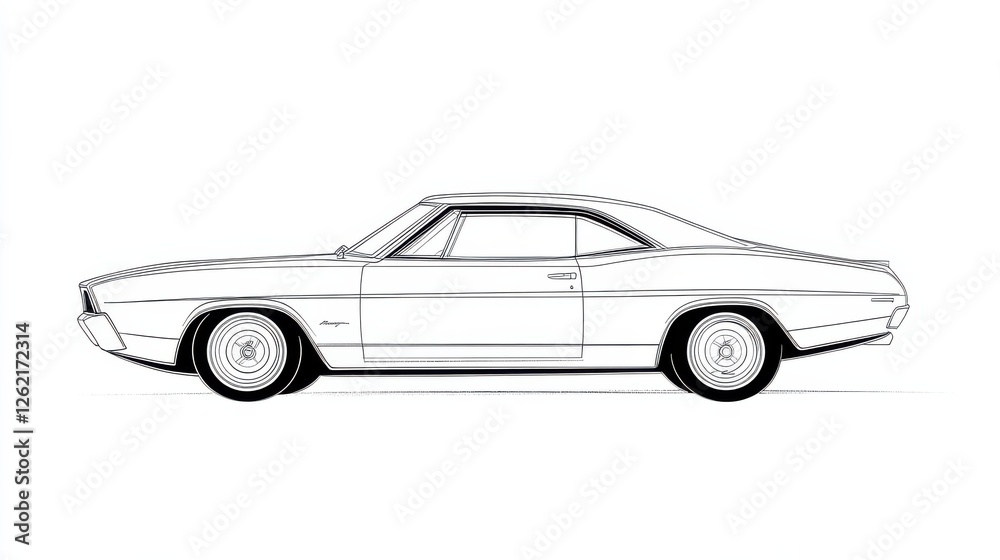 Classic Retro Car Outline Drawing in Minimalist Style Classic Retro Car Outline Drawing in Minimalist Style
