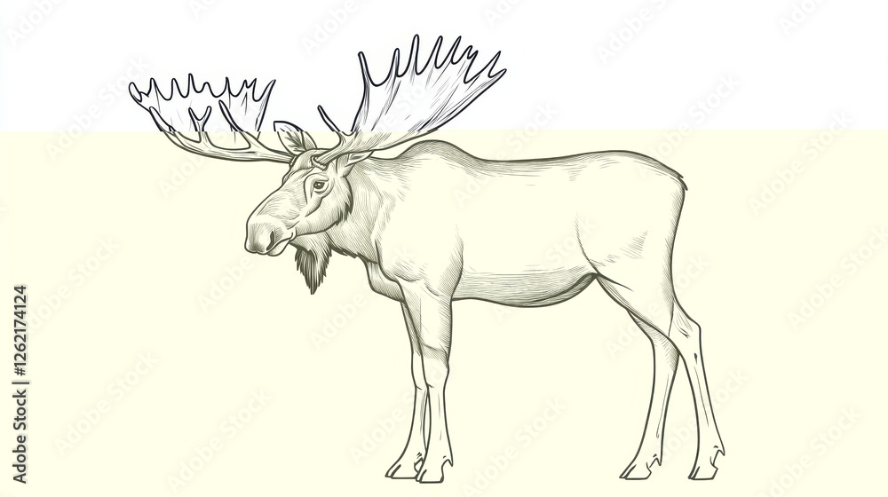 Obraz premium Detailed Sketch of a Moose with Impressive Antlers in Profile View