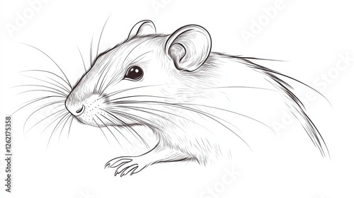 Detailed Outline of a Mouse in Fine Black Line Art Style