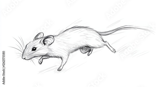 Sketch of a Running Mouse in Black and White Simple Illustration