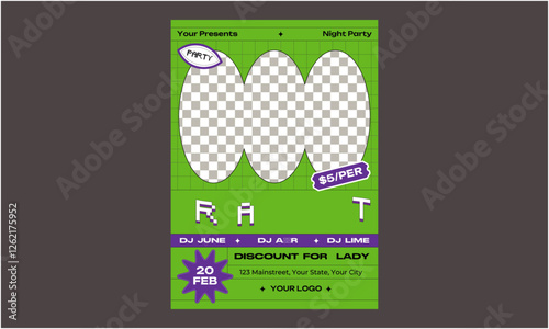 Night Party Flyer. Cocktail Party. Nightclub. Typography design. Set of flat vector illustrations. Poster, label, cover