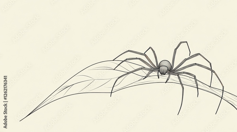 Detailed Line Art of a Spider Crawling on a Leaf Illustration Detailed Line Art of a Spider Crawling on a Leaf Illustration