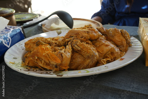 Delicious traditional chicken dish served in Socotra on the way to Firmihin Forest photo