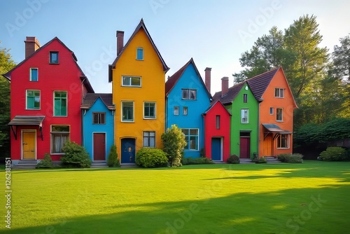 Colorful Homes Row in a Lush Lawn - Charming European Style Houses