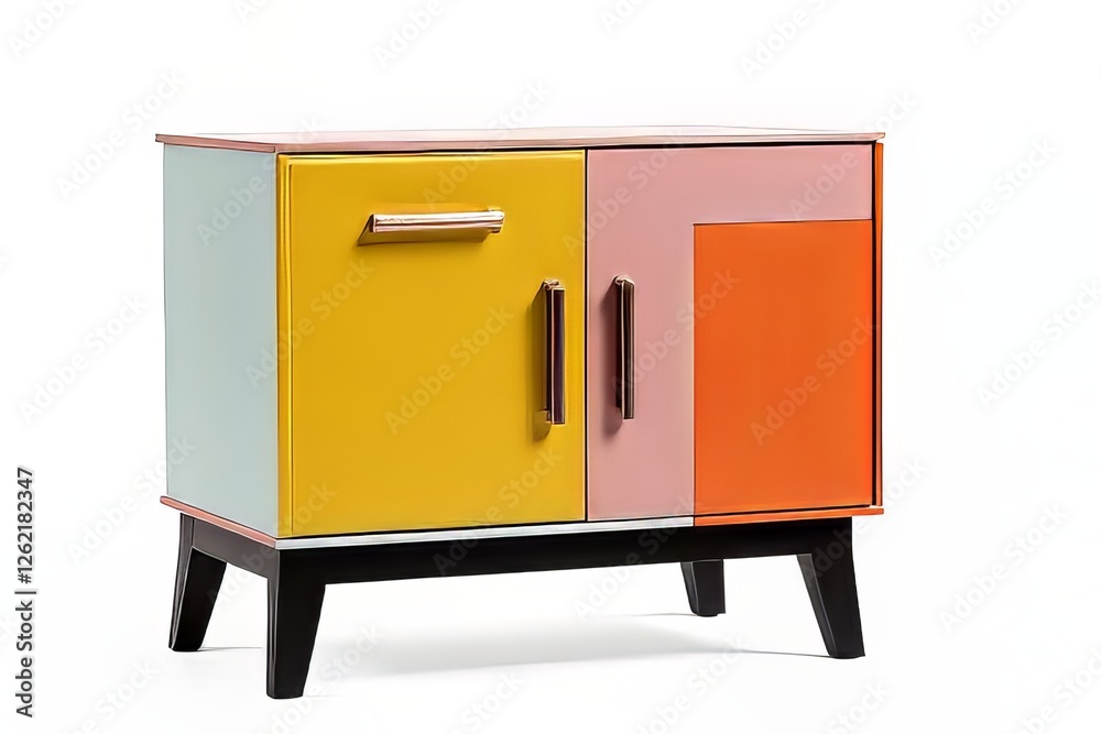 Colorful Mid-Century Modern Cabinet with Geometric Design Colorful Mid-Century Modern Cabinet with Geometric Design