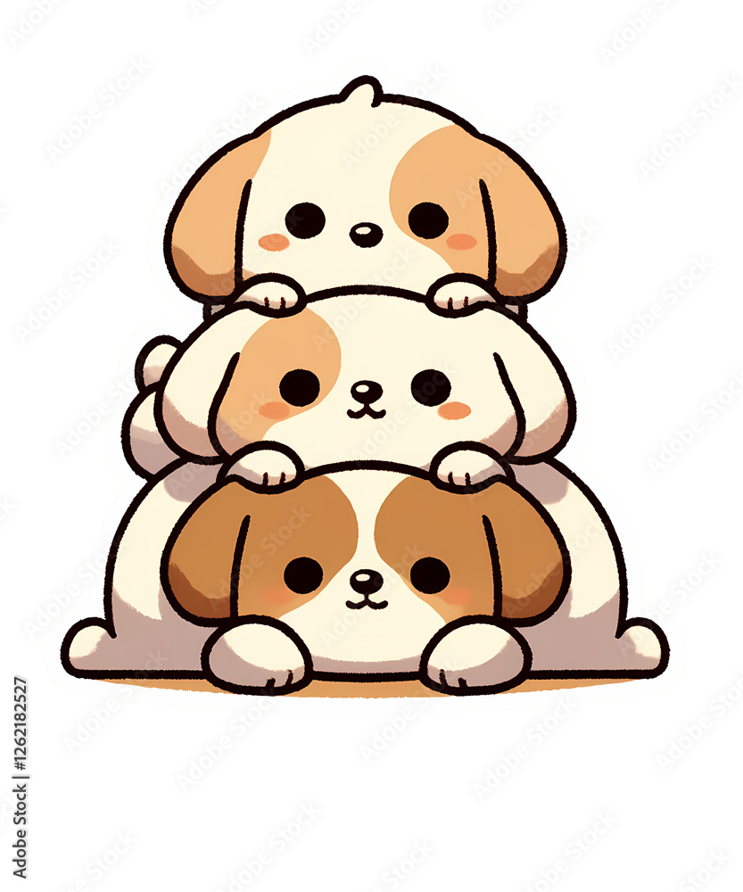 Obraz premium Cartoon cat and dog with bear, lion, and puppy toys, smiling characters in a fun and cute animal illustration