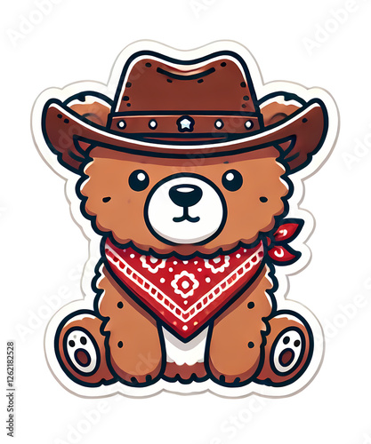 Cute cartoon cowboy bear with a brown hat