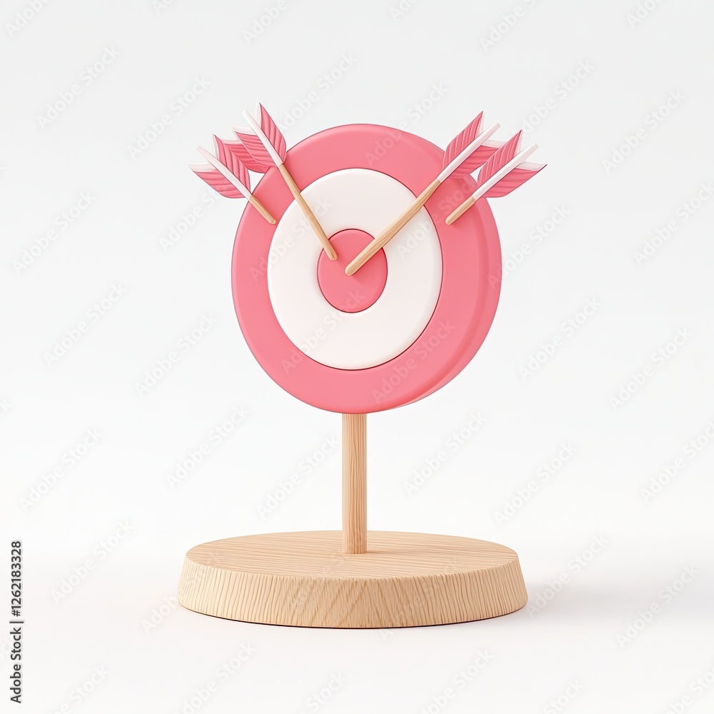 Pink target with arrows on wooden stand Pink target with arrows on wooden stand