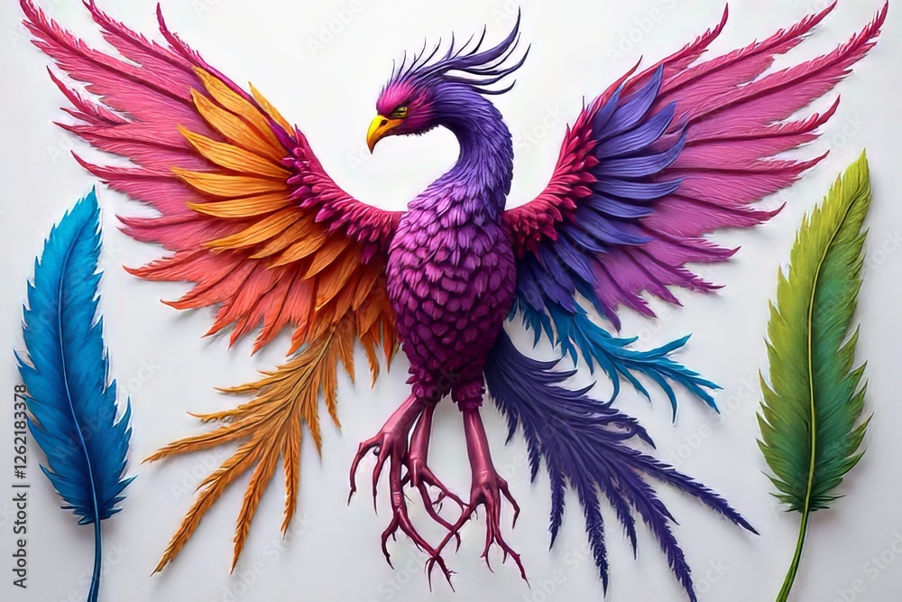 Fototapeta premium Colorful Paper-Cut Phoenix with Detailed Feathers