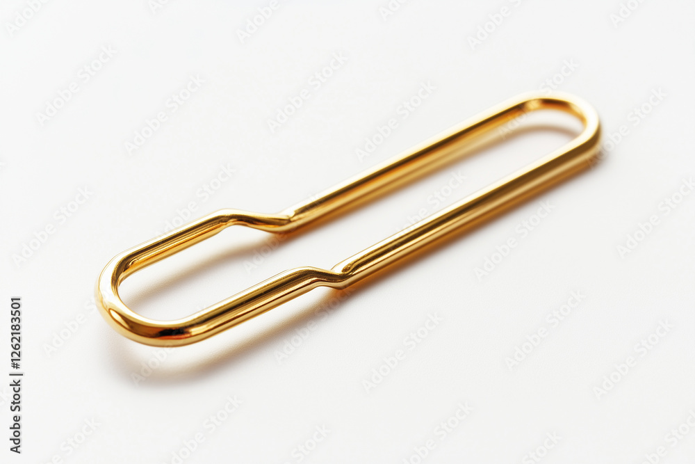 The Subtle Shine of a Golden Paperclip Against a White Backdrop. The Subtle Shine of a Golden Paperclip Against a White Backdrop.