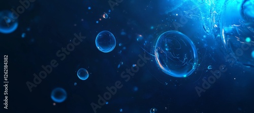 Wallpaper Mural Glowing bubbles float in dark blue liquid, energy swirls in background; digital art Torontodigital.ca