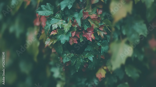 Verdant Canopy of Autumn Leaves Forming an Enigmatic Circle in Nature s Embrace Dark Center photo