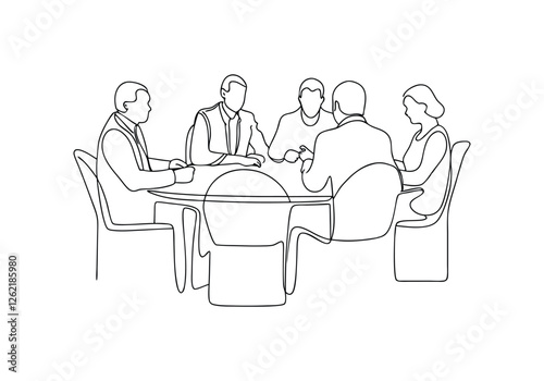 Continuous One Line Business Group | Minimalist Teamwork Vector Illustration"