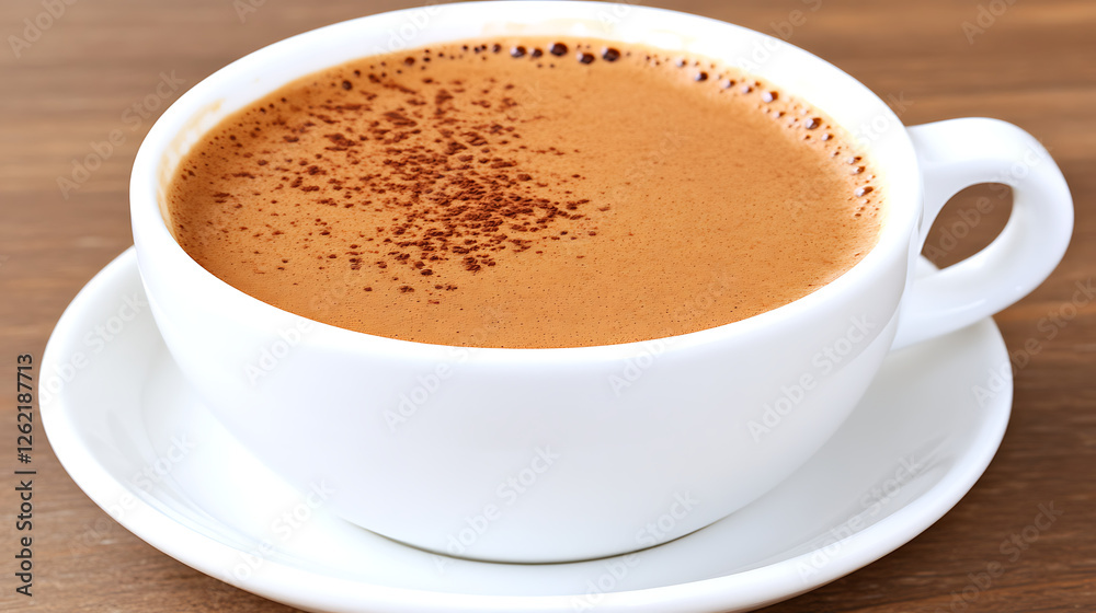 Fototapeta premium Warm Cup of Chocolate Beverage with Cocoa Powder Dusting on the Surface in Serene Ambiance