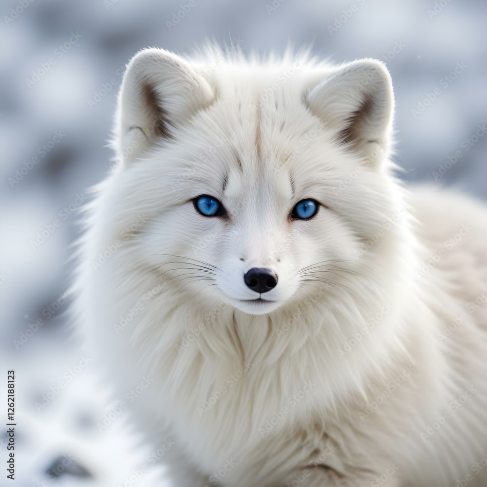 Naklejka premium Snowy Scene with a Female Arctic Fox and Detailed Winter Fur