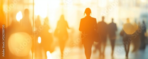 Silhouette of a Woman Walking in a Crowd During Sunset