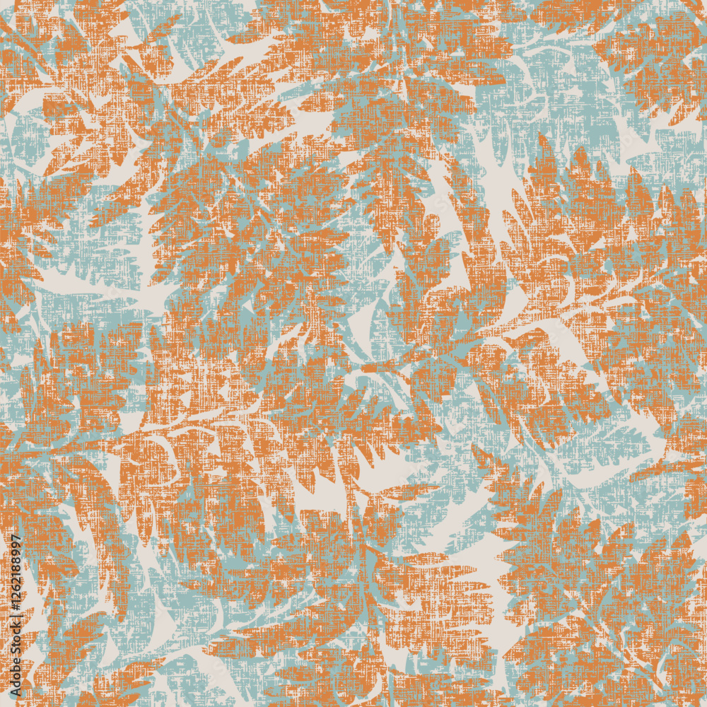 art grunge vintage floral pattern, paper relief textured monochrome background in gold and brown colors, rust effect.