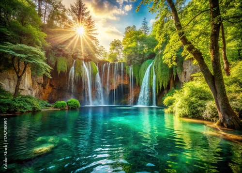 Majestic Plitvice Lakes Waterfall: Serene Croatian Nature Scene