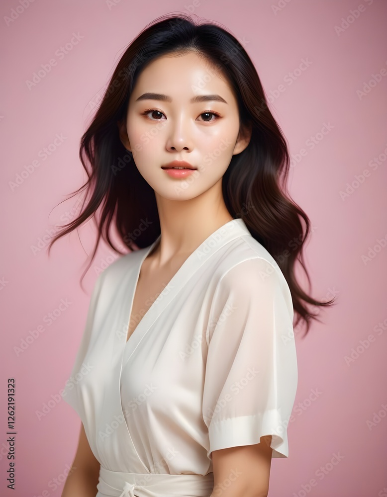 Portrait of a Korean girl with soft, luminous skin and delicate facial features Portrait of a Korean girl with soft, luminous skin and delicate facial features