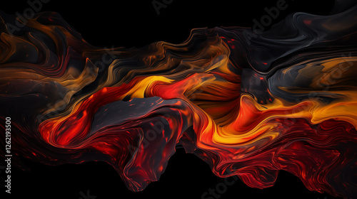 Wallpaper Mural Fiery Fluid Art Wallpaper – Flowing Red, Orange & Yellow Ribbons on Black Background Torontodigital.ca