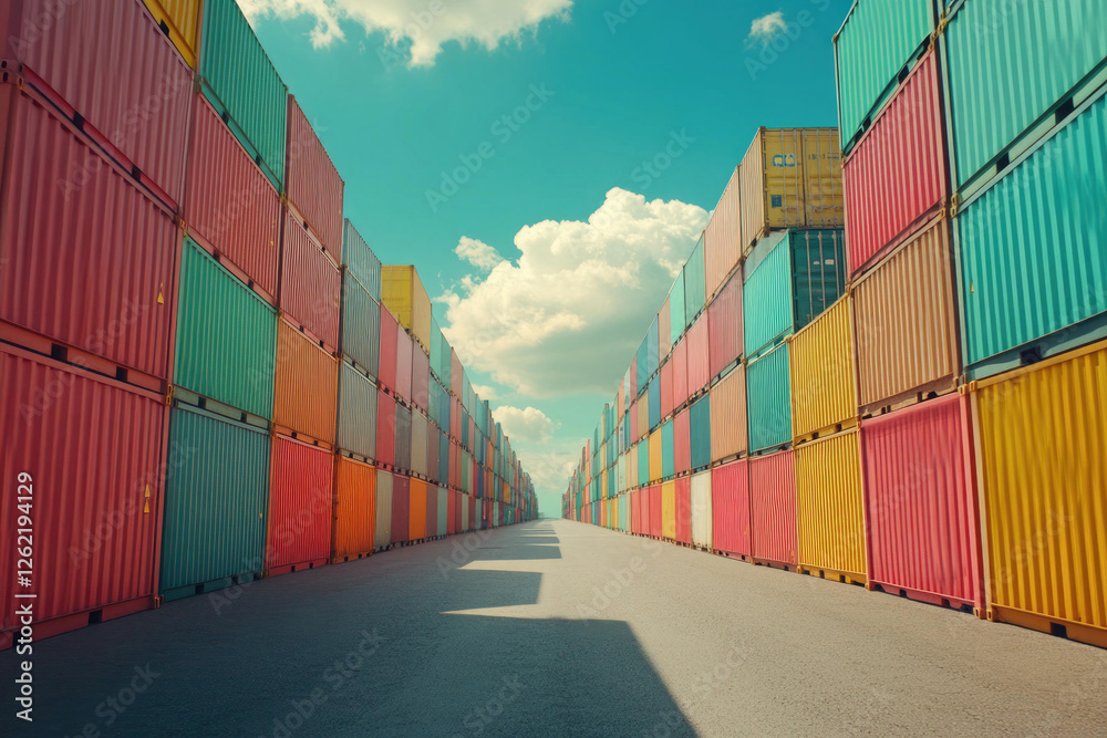 Fototapeta premium Vibrant Rows of Shipping Containers Under a Sunny Sky