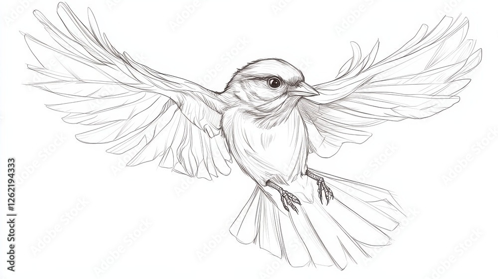 Detailed Sketch of a Flying Bird with Outstretched Wings Detailed Sketch of a Flying Bird with Outstretched Wings