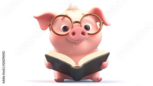 Adorable Pig Reading a Book
